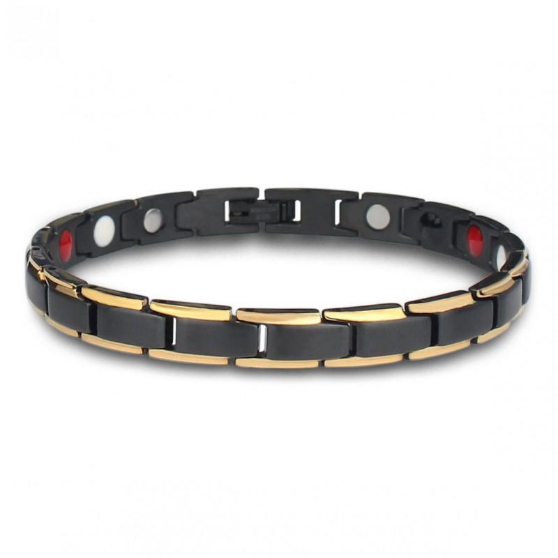 Mens Titanium Steel Geometric Bracelet With Magnetic Clasp Original Design Black Gold Tone FCM001