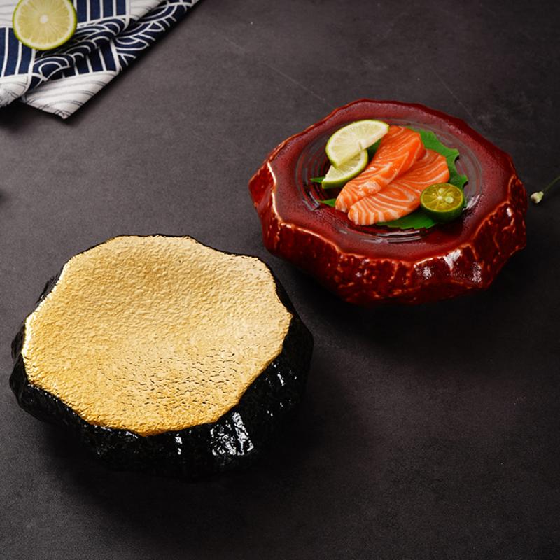 Creative Stone Patterned Ceramic Plates Japanese Style Board Dishes Sashimi Sushi Plates Restaurant Grilled Meat Plates