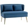 2 Seater Sofa, Linen-look Fabric Small Sofa with Wing Back, Thick Seat, Metal Legs, Dark Blue