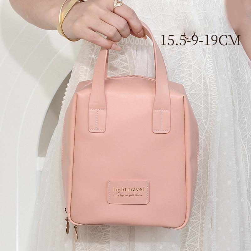 Bolsa de Maquillaje Portátil de Gran Capacidad para Niña con Asa Neceser para Mujer Estuche Organizador de Maquillaje Bolso de Mano Impermeable de Cuero PU
