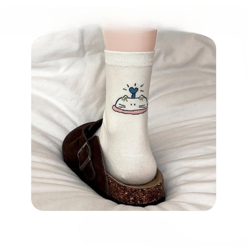 Female Spring and Autumn Animation Cute Cartoon Kitten Students In The Tube Pile Pile Cotton Socks