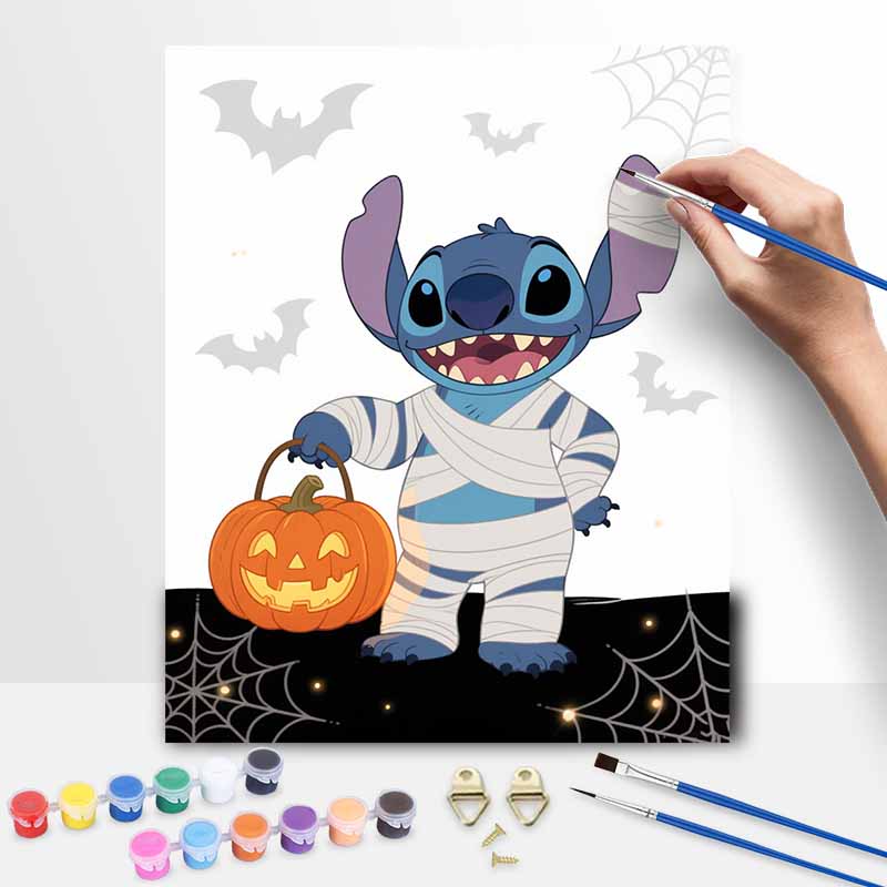 Disney Digital Oil Painting Stitch Pumpkin Festival Art Handmade Diy Home Decorations