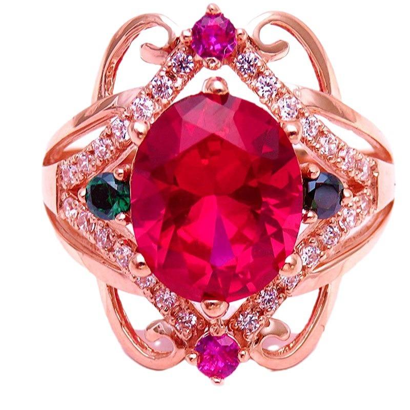 Rose Gold Plated Purple Gold Red Stone Egg Surface Ring Diamond Shaped Light Luxury Design Ring