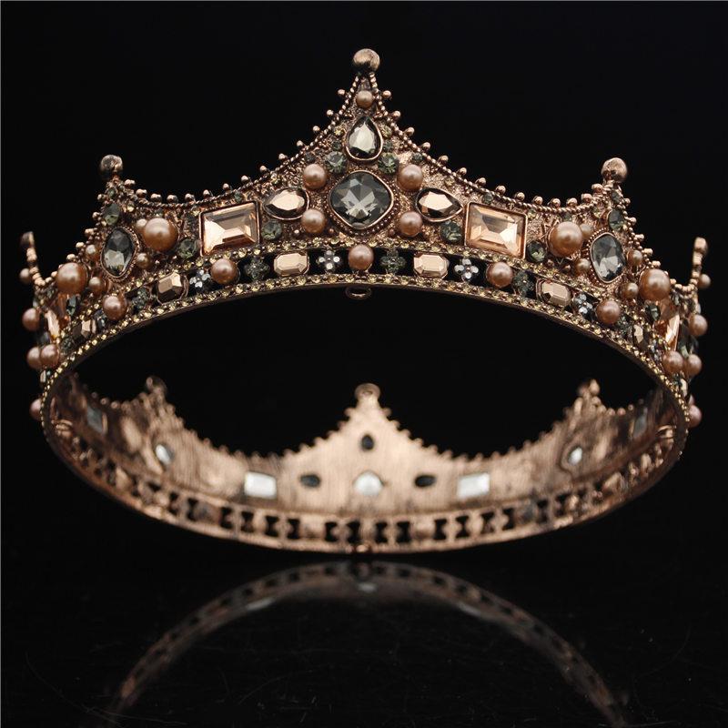 Baroque Queen King Tiara Crown for Bridal Wedding Hair Jewelry Crystal Diadem Prom Headpiece Big Gold Tiaras and Crowns Bride