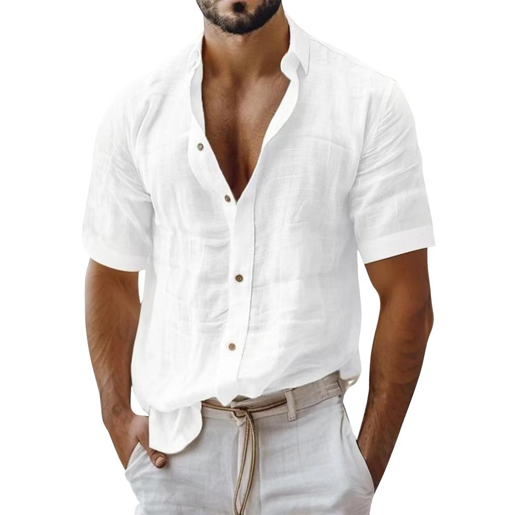 Men's Summer Solid Color Lapel Short-sleeved Shirt Men's Casual Fashion Short-sleeved Shirt
