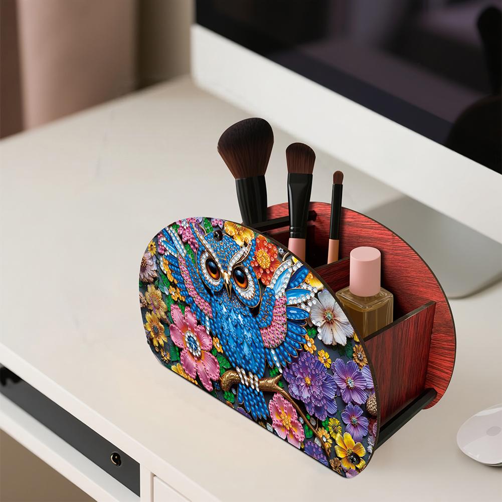 

DIY Gem Owl Design Wooden Diamond Painting Makeup Brush Storage Box Organizer United States