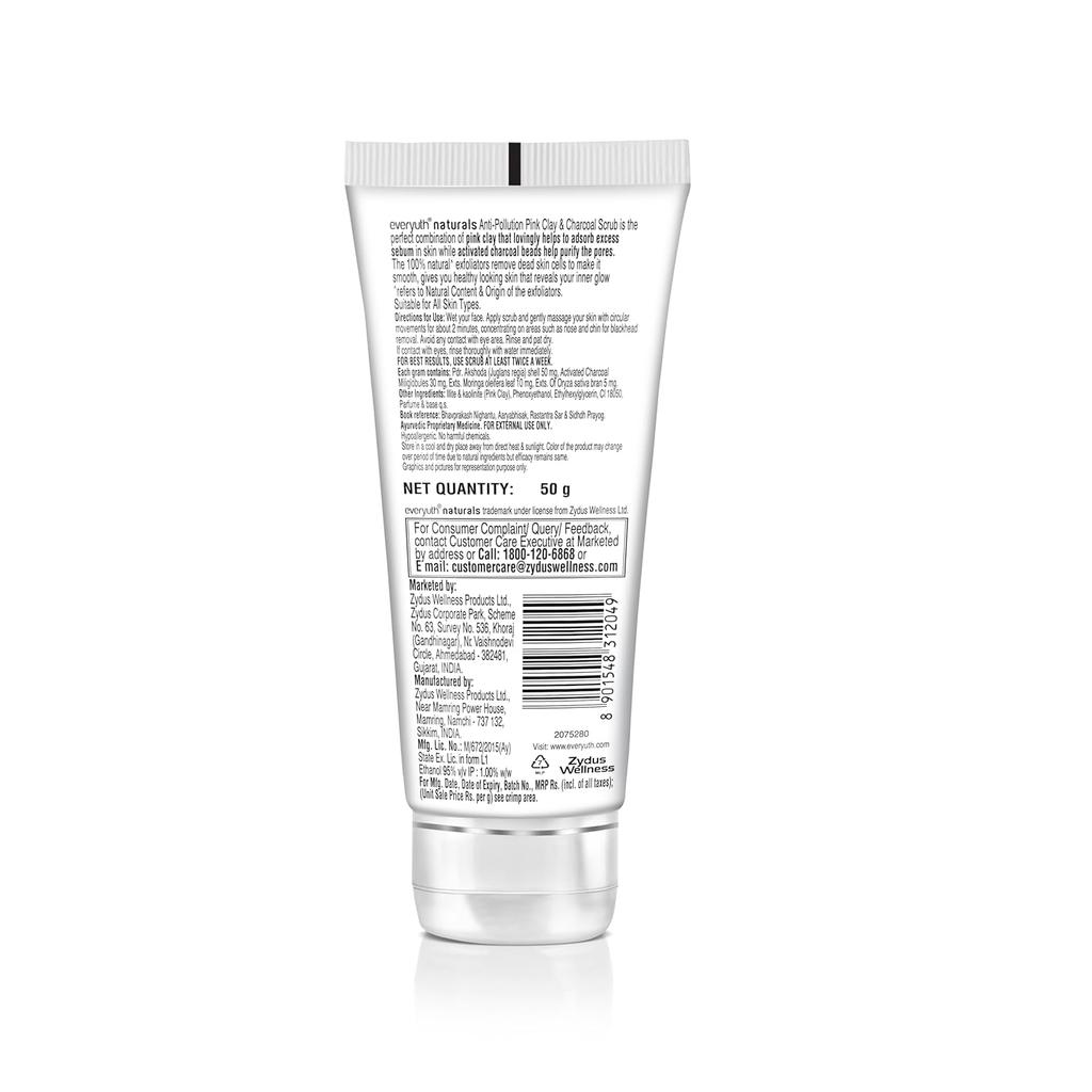 Everyuth Naturals Anti Pollution Pink Clay Charcoal Face Scrub For All Skin Types 50g Exfoliating Cleanser