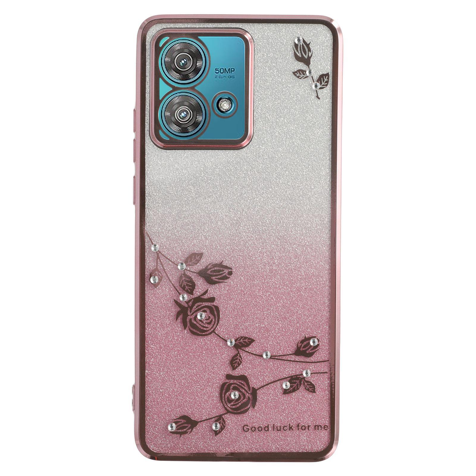 

KADEM For Motorola Edge 40 Neo 5G Case Flower TPU Flexible Gradient Phone Cover Rose Gold