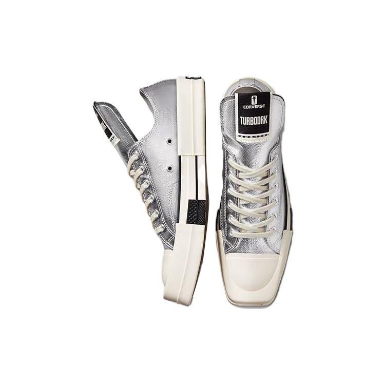 Rick Owens X Converse TURBODRK Chuck 70 Low Silver Lacquer Unisex Sneakers Egret Black A01292C