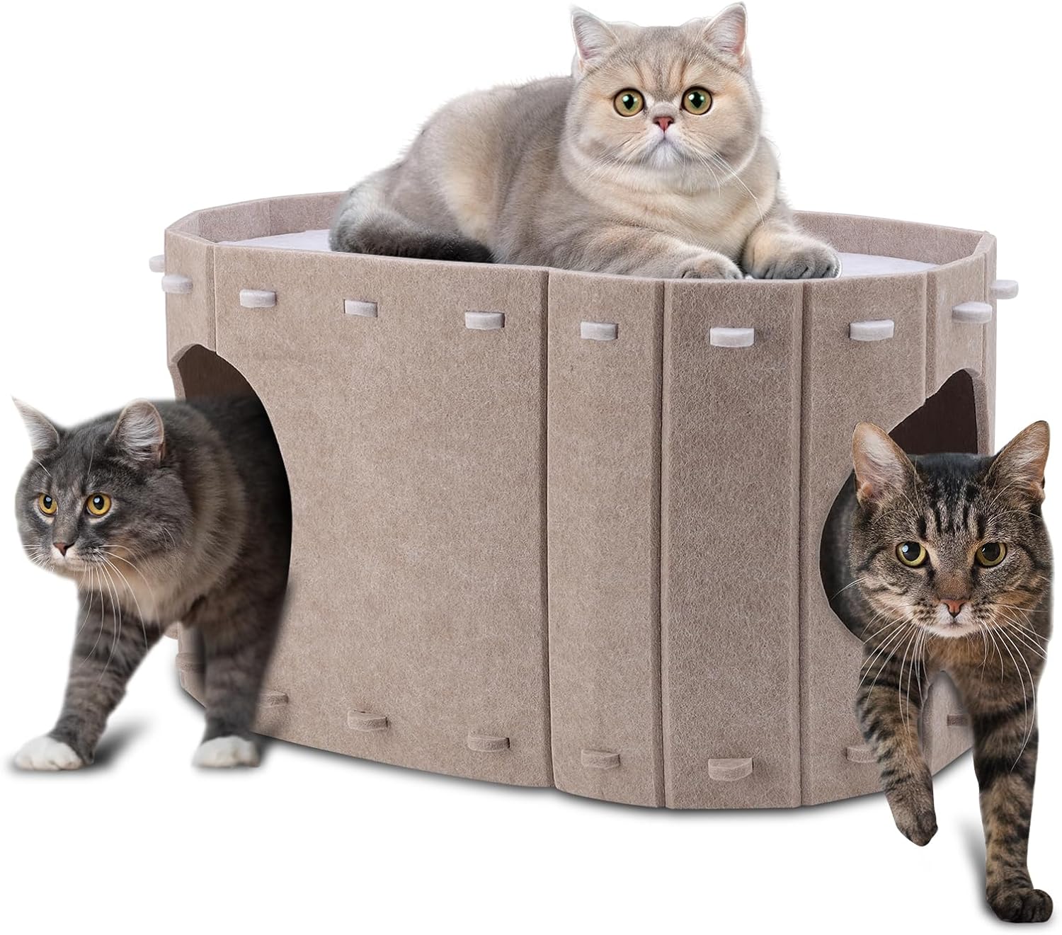 

Домик для кошек для домашних кошек, Двухслойная пещера-кровать для кошек, Просторная закрытая кровать для кошек для дома, Легкая сборка (Серый, Большой) Large хаки