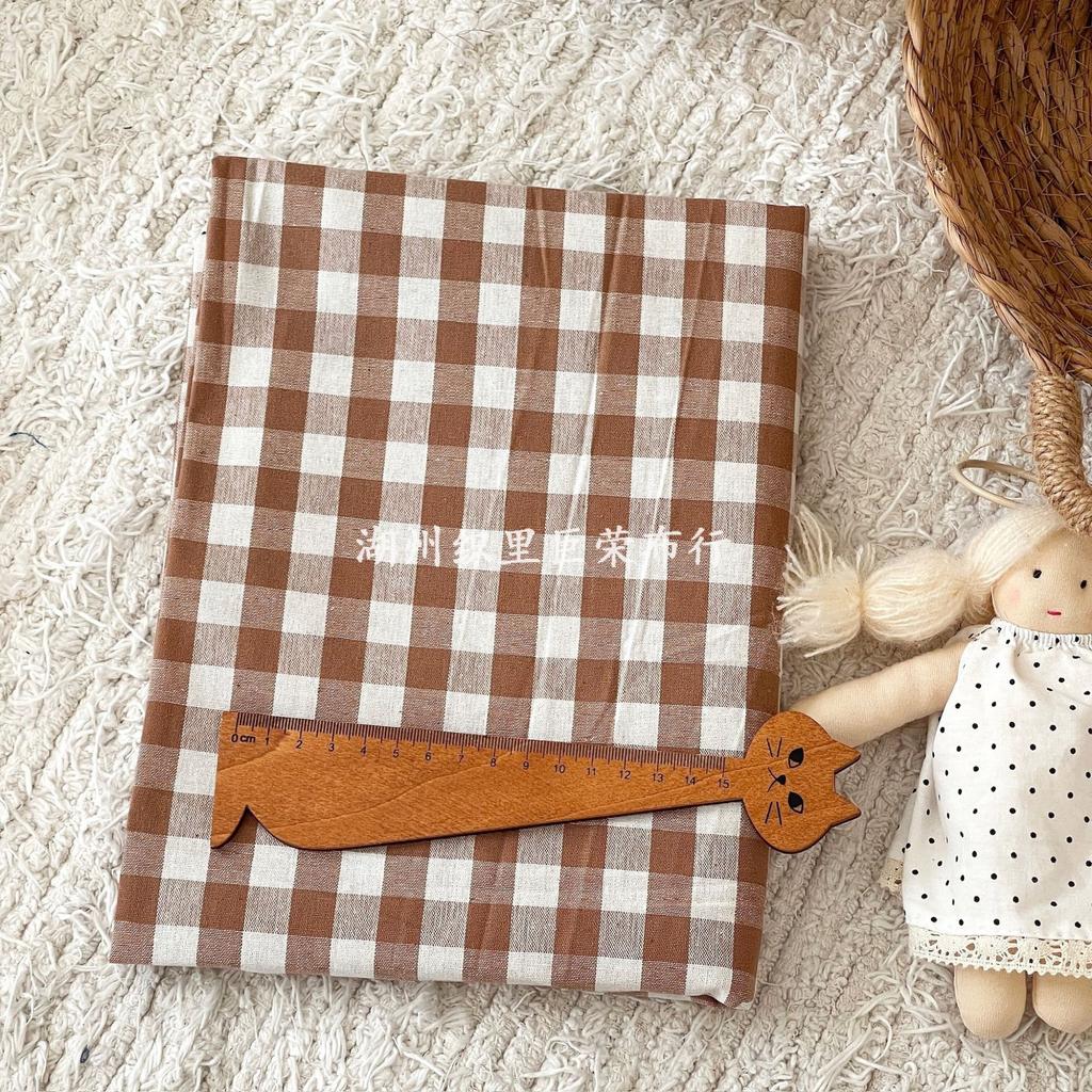 145x50cm Coffee Color Cotton Fabric Woven Check Cloth for Women Clothing Bags Hair Accessories Sewing Cloth