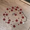 Hypoallergenically Crystal Bead Necklace Red Flower Detailing Lightweight Layering Jewelry Women Clavicle Chain