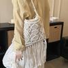 2026 Summer Bohemian Hollow Out Design Beach Bag Ethnic Style Shoulder Bag Fashion Long Tassel Cotton Thread Woven Crossbody Bag