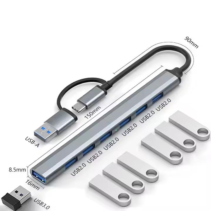 USB 3.0 Hub 7 in 1 Multi-port Type C Hub 7 Port Usb 3.0 Usb2.0 Adpater for Macbook Laptop Tablet & PC