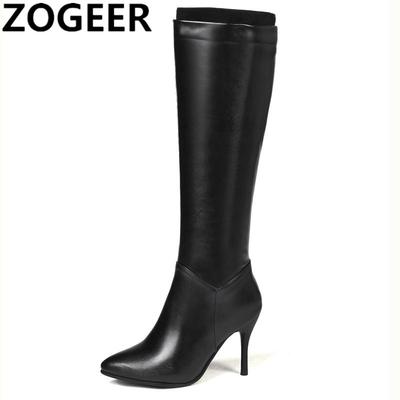 Classic Autumn Winter Knee High Boots Lady Fashion High Heels Boot Women PU Leather Black White Zipper Long Shoes Big Size 45