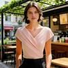 Damen-Tops, V-Ausschnitt, Kurzarm, Falten-Design, einfarbig, figurbetont, Sommer, Freizeit, Büro, Party, Date