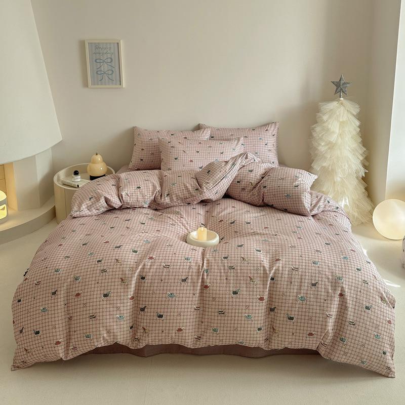 Pastoral Style Class A Maternal Infant Grade Cotton Double-Layer Yarn 4-Pcs Set Dormitory Cotton 3-Pcs Set Bed Sheet Quilt Cover Bedding
