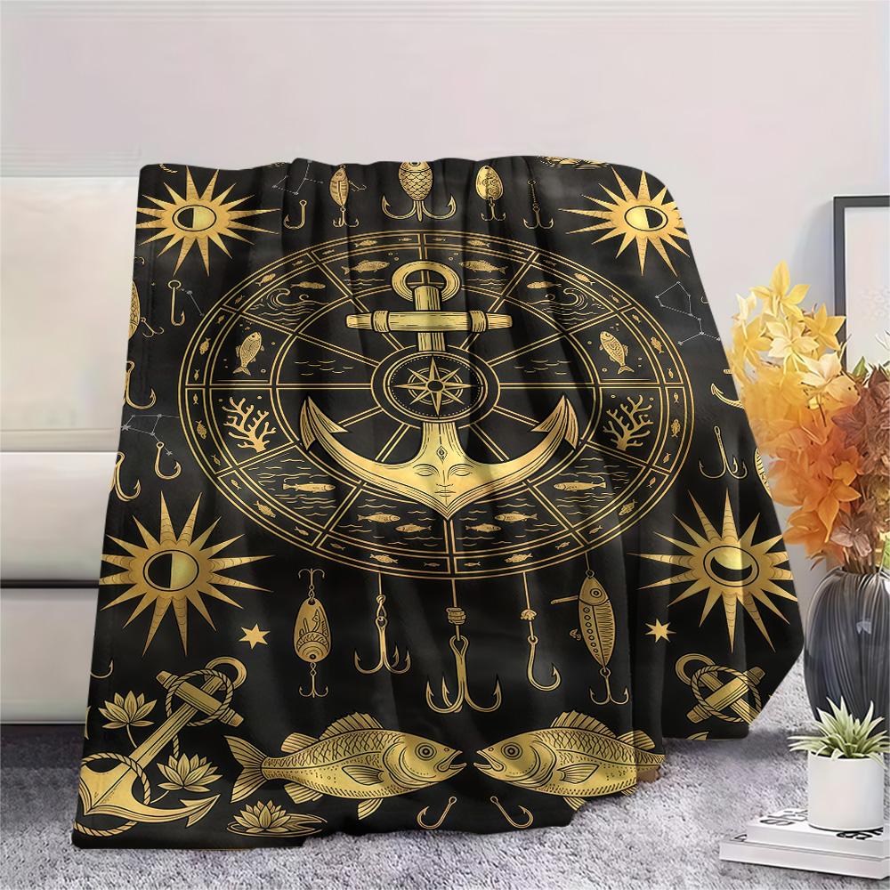 1PC Fish hook  Print FlAannel Blanket, High quality Comfortable for All Seasons, Home Decor, Warmth and Comfort