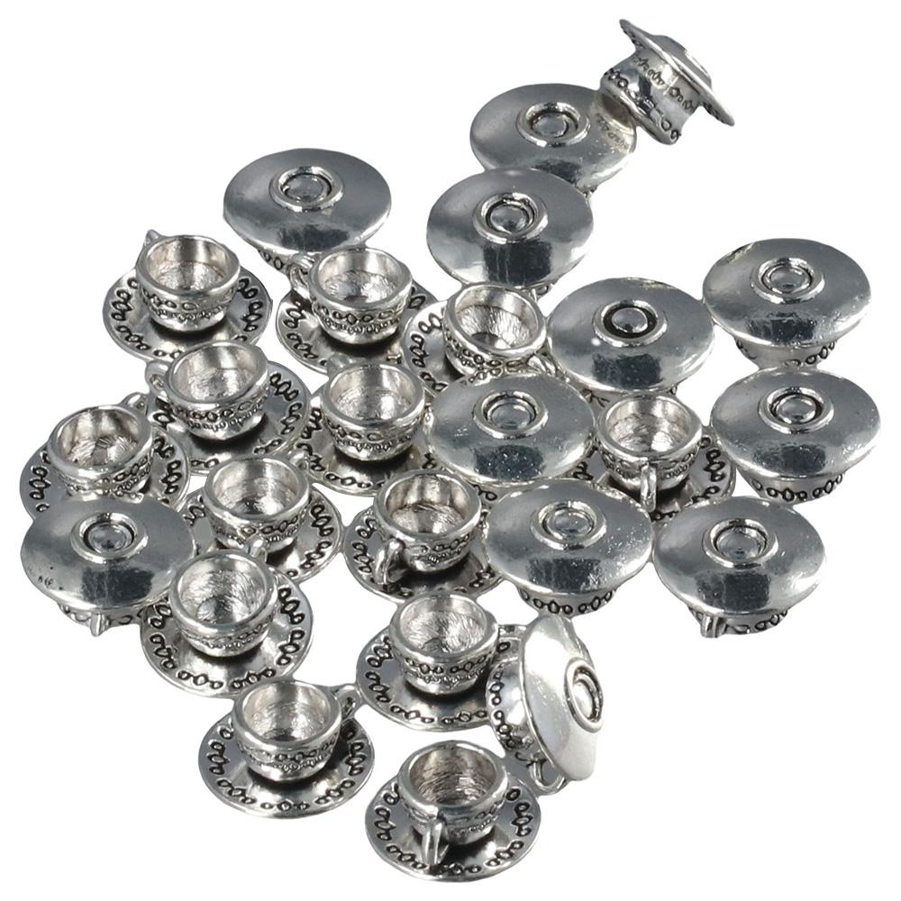 50PCS Teacup:14*7mm/0.55*0.28inch Silver Tea Cup and Teapot Charms  Bracelets