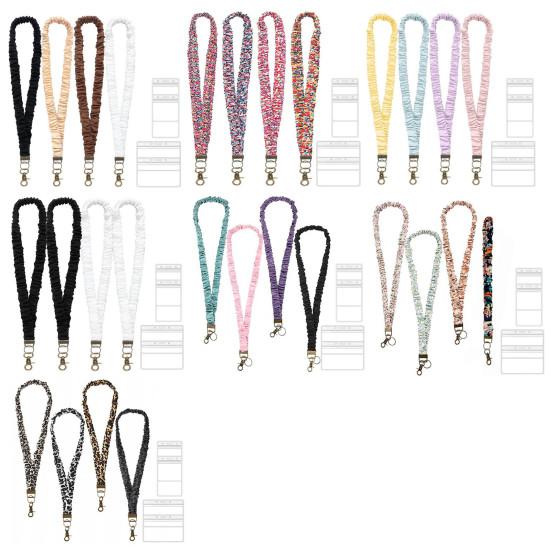 4Pcs Stretchy Retractable Scrunchie Lanyard Set with Waterproof ID Card Holders Soft Telescopic Neck Lanyards