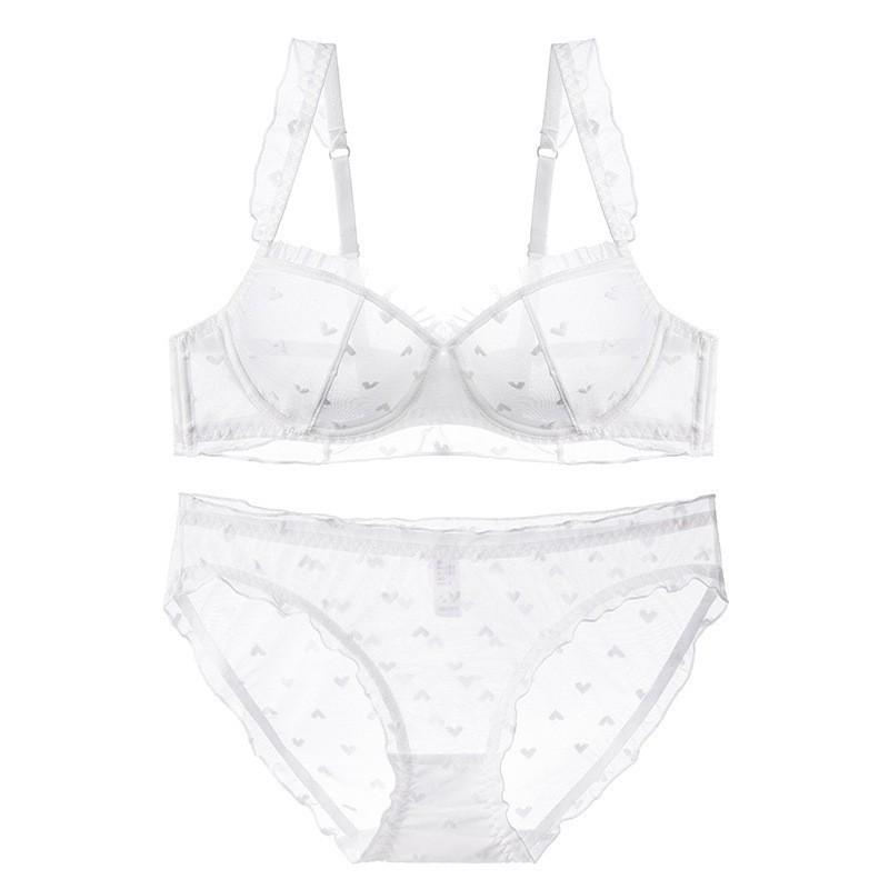 French underwear female sexy ultra-thin see-through lace underwear large chest small anti-sagging large size bra set bra