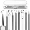 5Pcs Blackhead Remover Comedone Extractor, Curved Blackhead Tweezers Kit, Professional Stainless Pimple Acne Blemish Removal Too