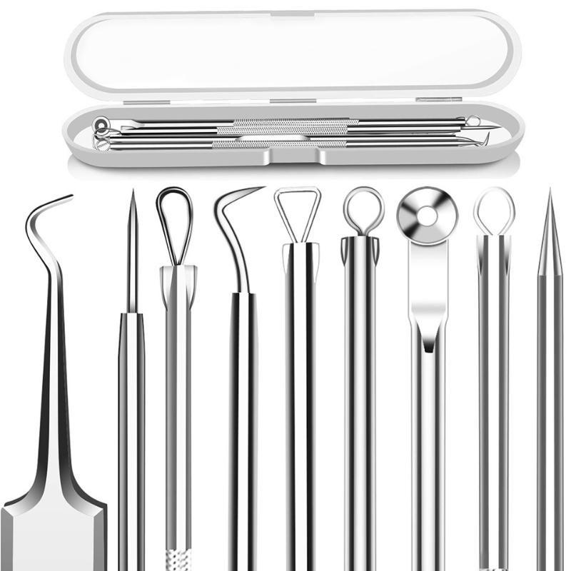 5Pcs Blackhead Remover Comedone Extractor, Curved Blackhead Tweezers Kit, Professional Stainless Pimple Acne Blemish Removal Too