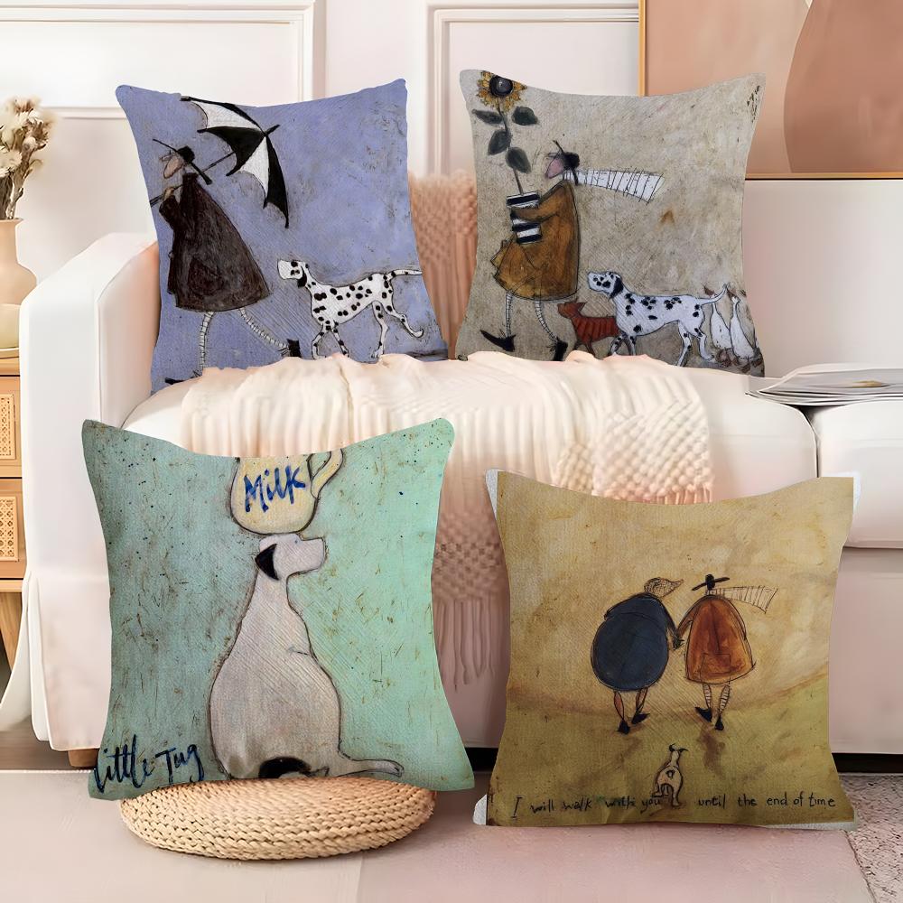 Pillow Case Cotton Linen Fabric Square Zipper Pillowcase Home Decorative Living Room Minimalist Art Style S-Sam Toft Art 2
