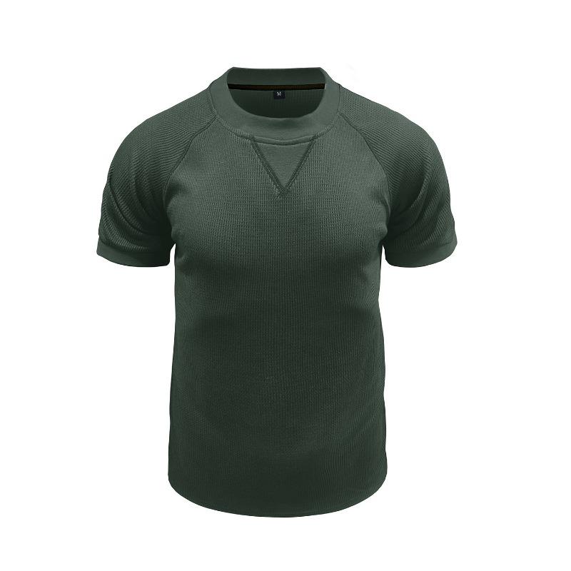 Men Solid Waffle Crew Neck Short Sleeve Loose Casual T Shirt