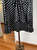 Women's Black and White Polka Dot Long Sleeve Ribbon Silk Top