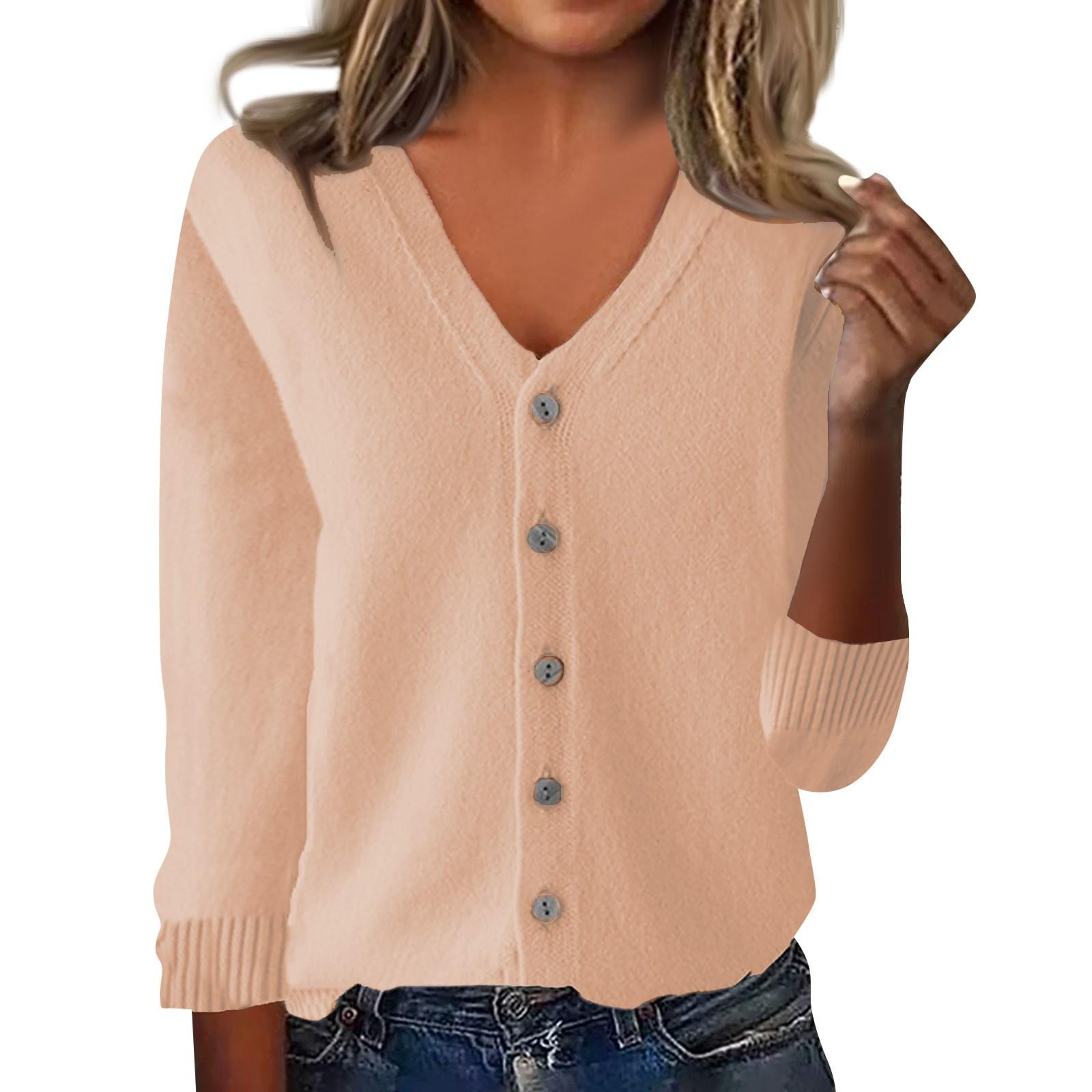 

Женская мода свободный трикотажный топ с длинным рукавом повседневный однотонный кардиган куртка L бежевый