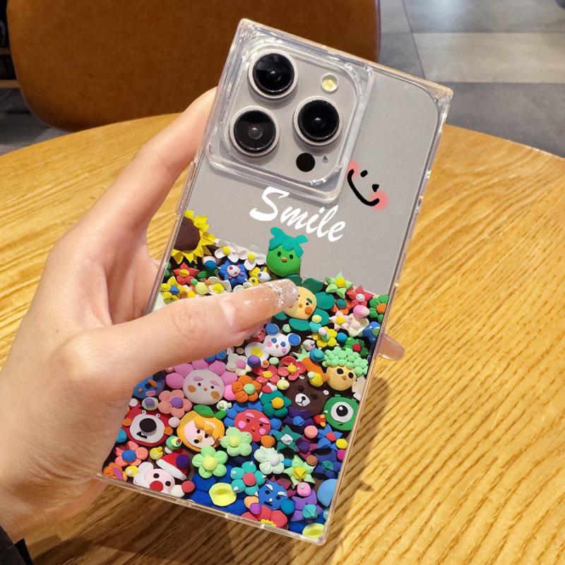 

Creative Cartoon Colorful Doll 14 Plus 13 Pro Max 12 11 Rectangular Right angled Straight Edges 15 Transparent Phone Case for iphone 16 Promax iphone 16