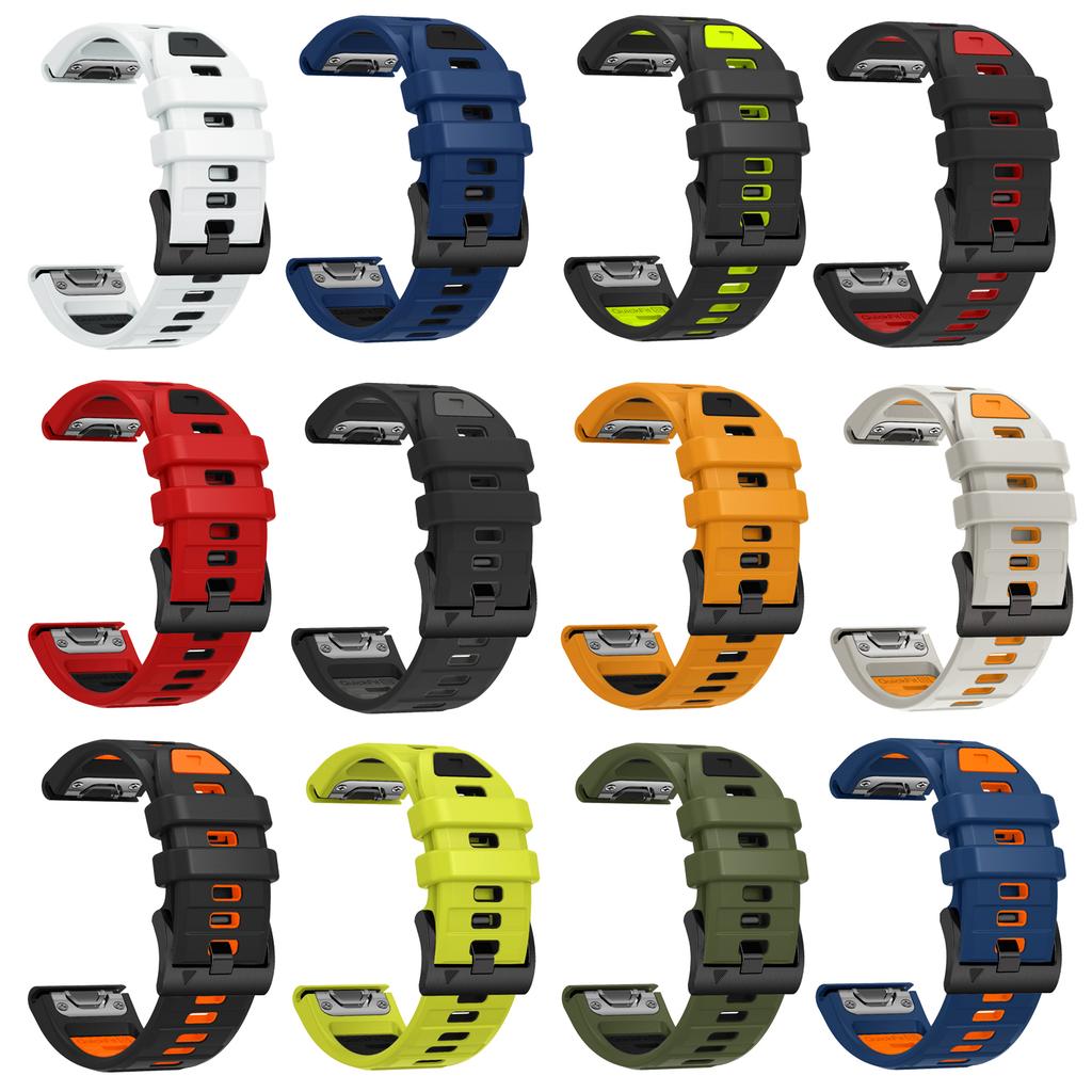 QuickFit 22mm Two-Tone Silicone Band For Garmin Forerunner 970 965 955 Solar 945 935 745 Descent G2 Fenix E Watch Strap Bracelet