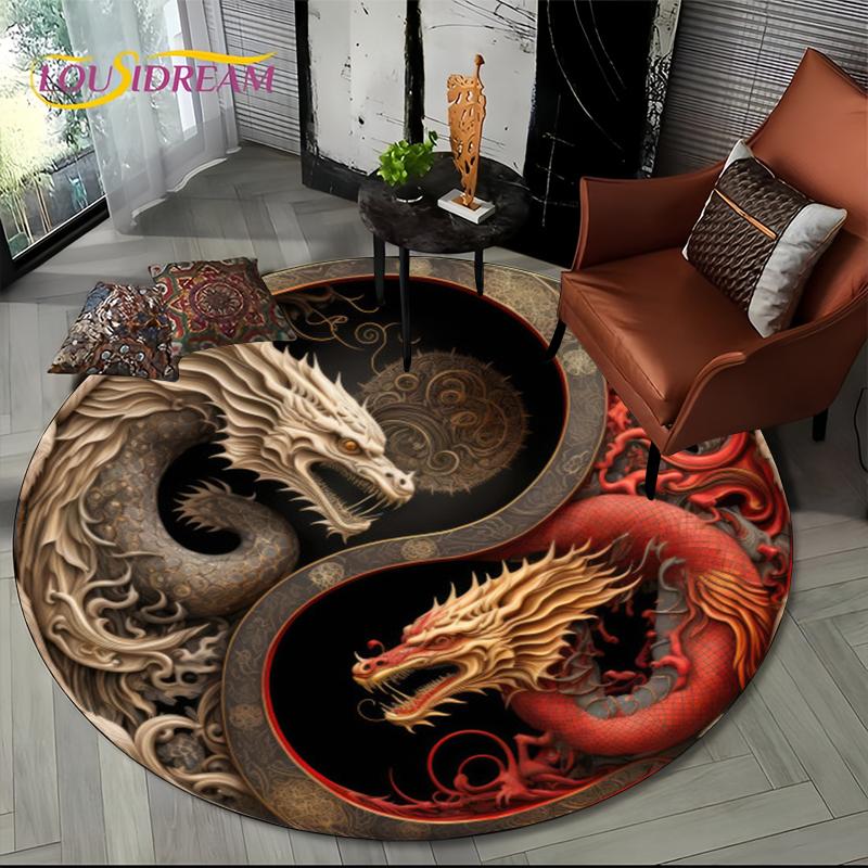 Fashion Dragon Round Carpets Living Room Bedroom Area Rug Room Bedside Chair Floor Mat Decorat Alfombra Birthday gift Poster Mat