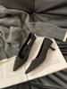 Fashion French black high heels Sharp pointed Women's single shoes New commuting fur shoes Outdoor comfortable ladies pumps 2025 Zapatos
