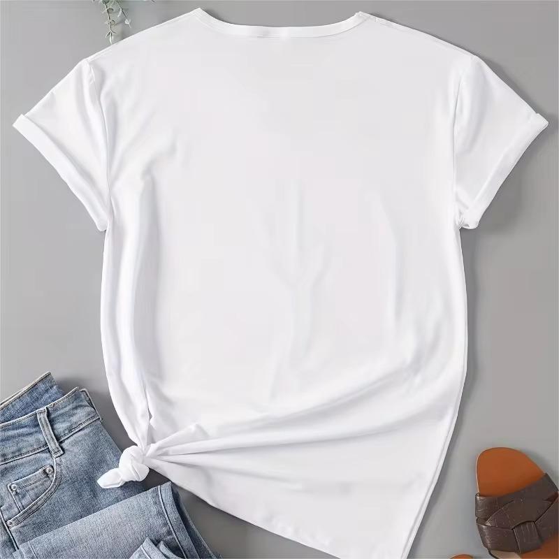 Cotton Tee Women Summer Cat & Sheet Music Print Cotton Comfortable T-Shirt Casual Short Sleeve Top for Spring & Summer Women's Clothing