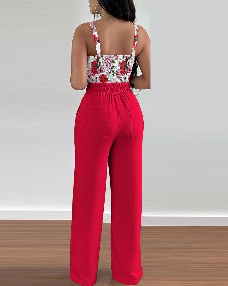 T9006 European & American Spring/Summer Fashion Print Camisole & Drawstring Long Pants Set