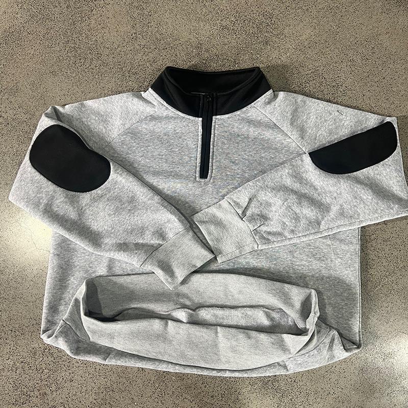 Men's New Color Block Stand Collar Pullover Sweatshirt, Heavyweight Fleece Lined Loose Long Sleeve Top for Spring Autumn Casual Wear