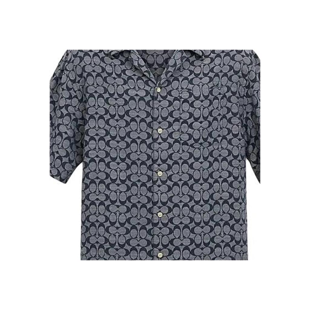 Coach SS24 Printed Single-Breasted Cuban Collar Short Sleeve Shirt Men Shirts Blue C7812-BLU
