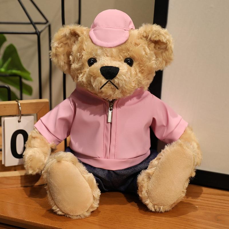 

28cm Kawaii Cool Cartoon Racer Bear Plush Toys Soft Colorful Coat Bear Doll Lovely Kids Companion Doll Room Decor Nice Gift 28cm розовый