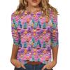 Women's Fashionable Casual Three-Quarter Sleeve Christmas Print Round Neck Top