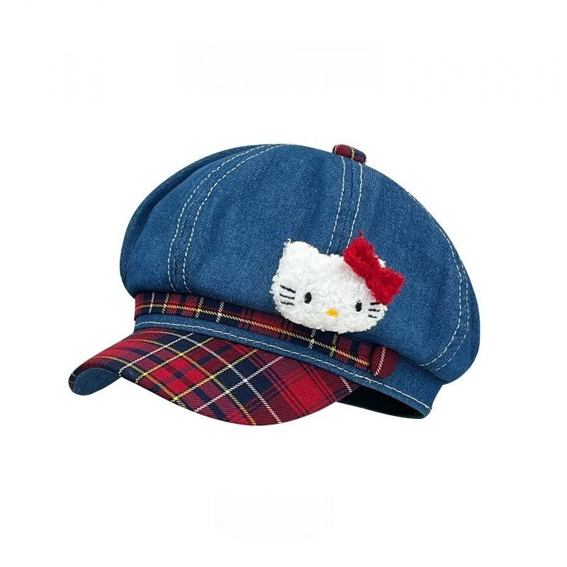 Hello Kitty Kt Cat Karriertes Cloche-Hut Mit Stickerei Für Sommerliche Freizeitkleidung
