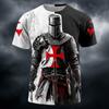 Templar Warrior 3D Printed T-shirt with Medieval Pattern Short Sleeve Top for Summer Men's Casual Street Round Neck Clothing