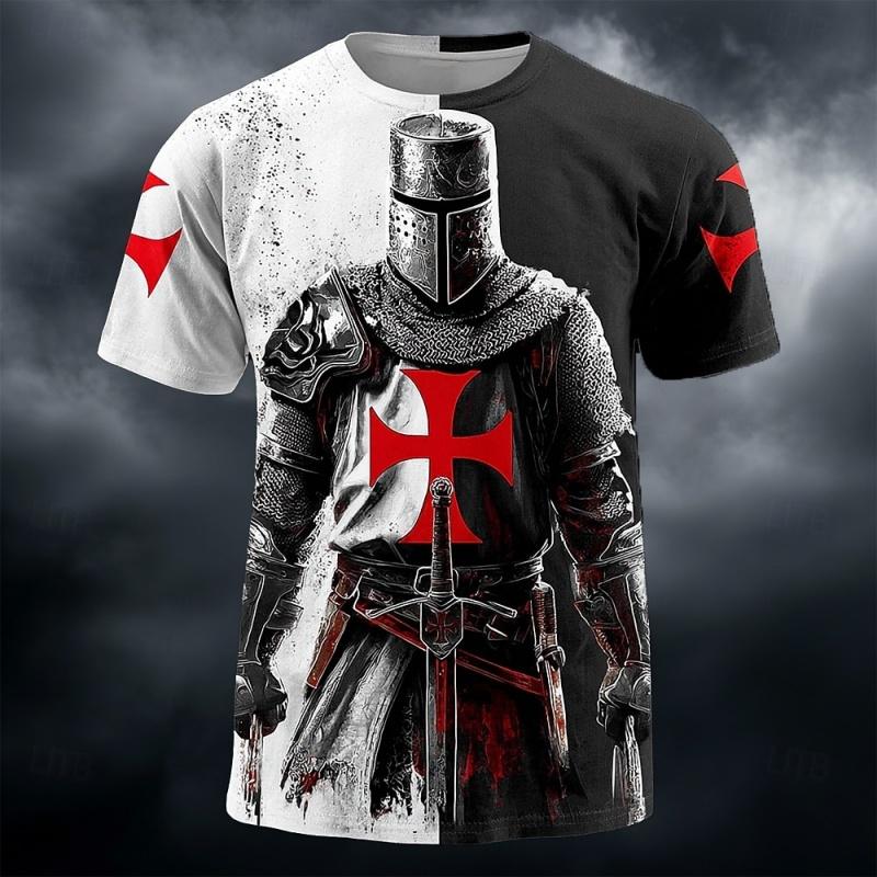 

Templar Warrior 3D Printed T-shirt with Medieval Pattern Short Sleeve Top for Summer Men s Casual Street Round Neck Clothing S