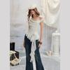 UNIFREE Cowl Neck Bow Strap Chiffon Top