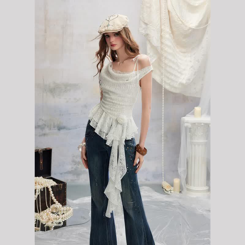 UNIFREE Cowl Neck Bow Strap Chiffon Top