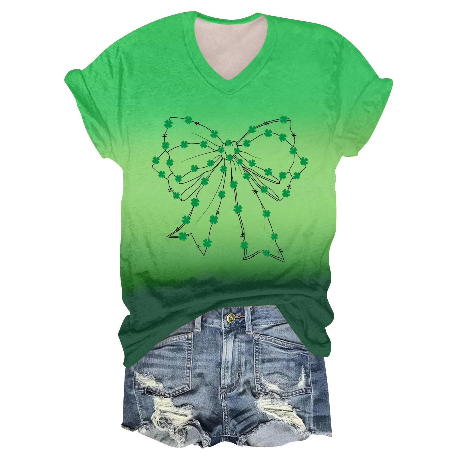 

Женская мода студенческая футболка с короткими рукавами и V-образным вырезом ко Дню Патрика M