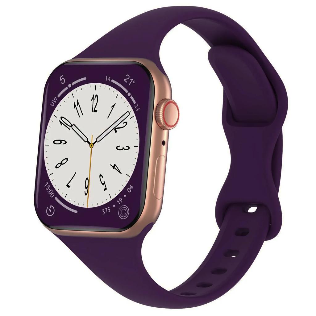 Dünnes Silikonarmband für Apple Watch 40 mm 44 mm 45 mm 41 mm 38 mm 42 mm, einfarbiges Armband für IWatch Serie 1 2 3 4 5 6 SE 7