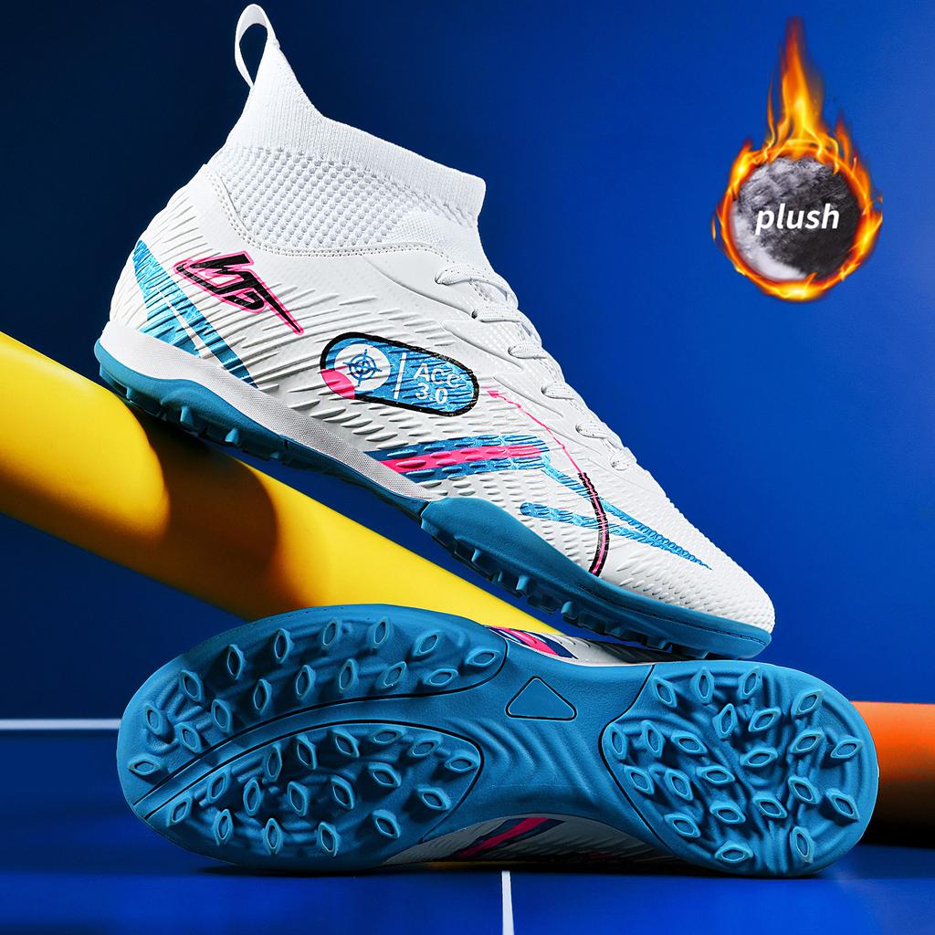 Winter New High-Top Fleece Lined Football Shoes for Men Training Grass Field TF Studs AG Leather Footwear Sports Sneakers