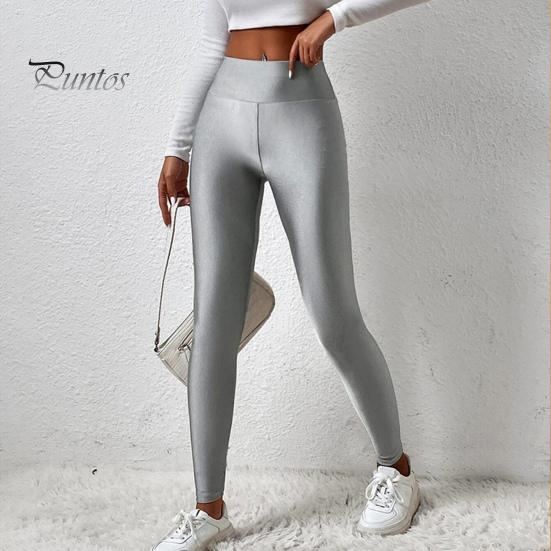 Leggings for kvinner med høy elastisitet Slim Fit Ensfarge Glanset Yogabukser med høy midje Vår Høst Aktiv slitasje